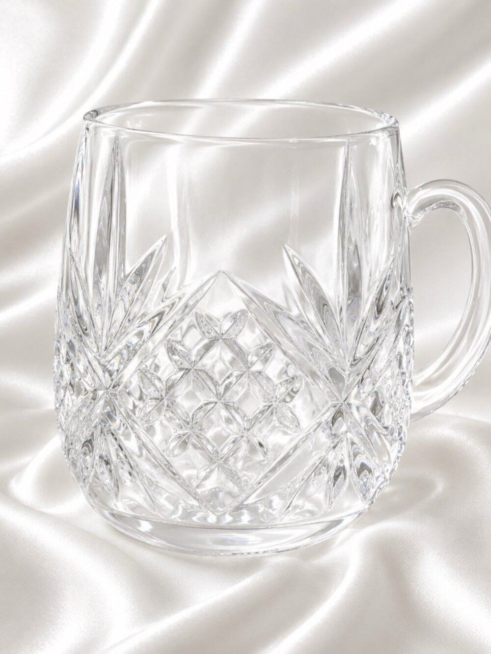 Vintage Crystal Beer Stein Mug Tankard Starburst Pattern 5.25 Inch
